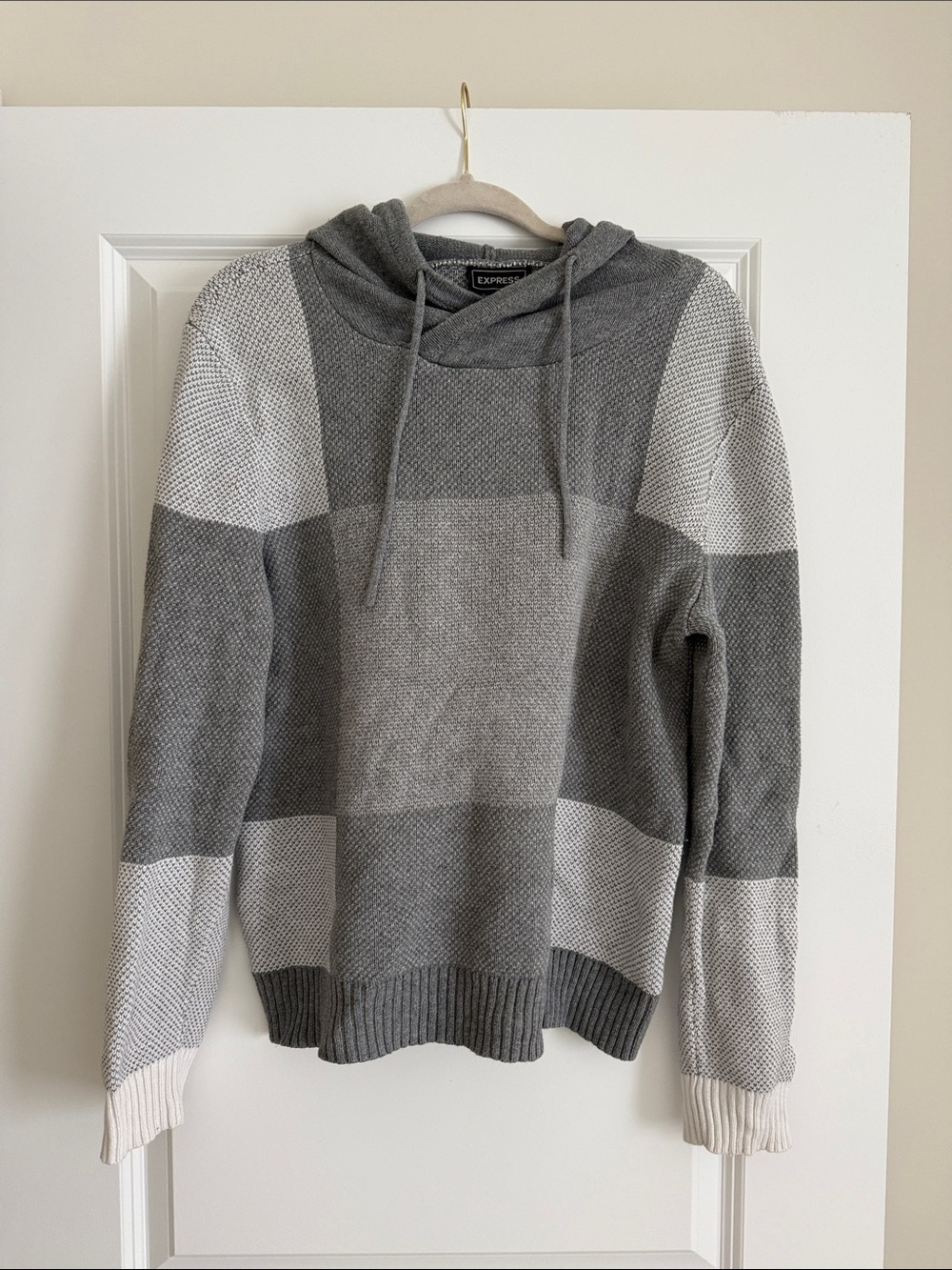 Express Men’s Gray Block-Stripe Crewneck Hoodie